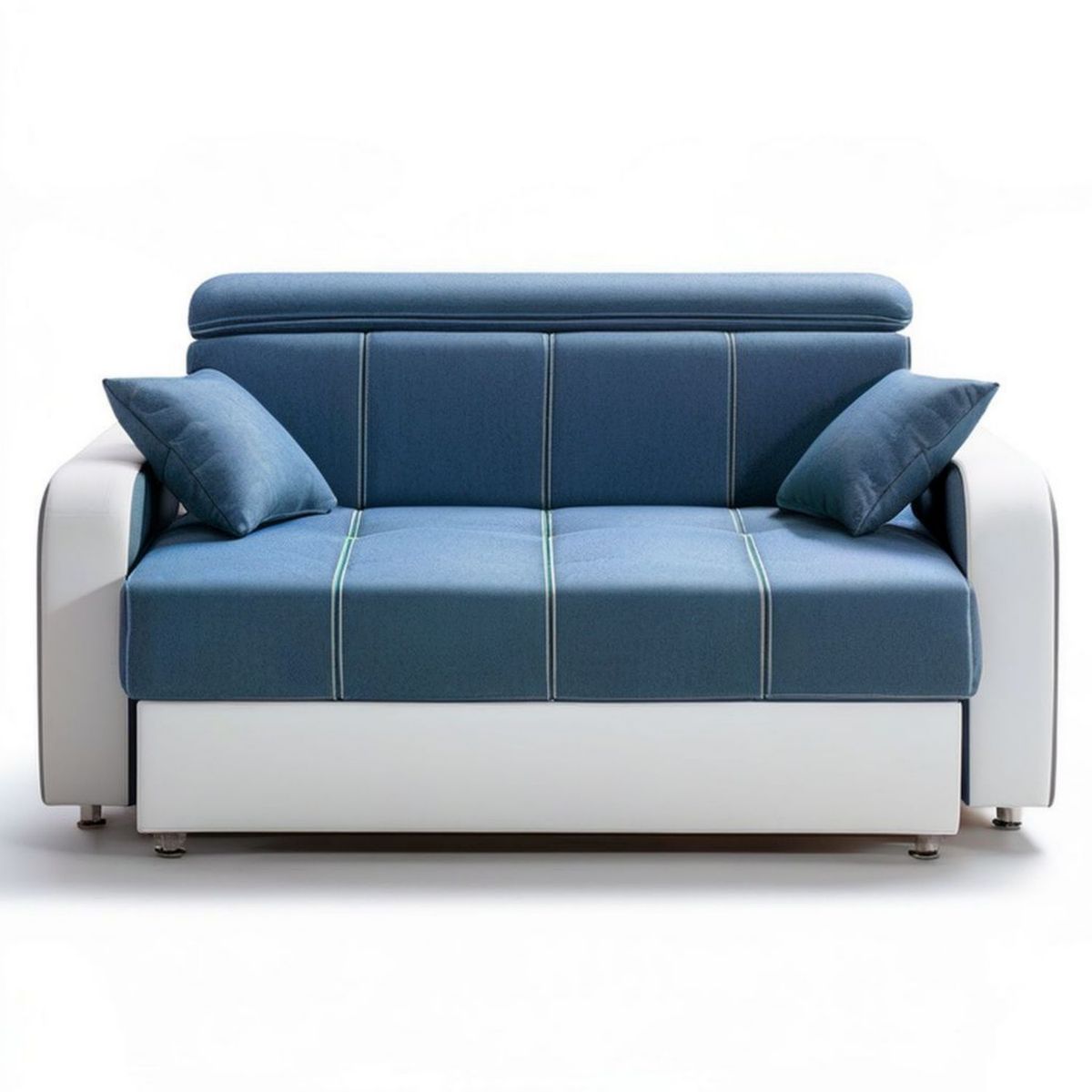 Zweisitzer-Sofa 160 x 90 x 90 cm Blau/Weiss mit Polyesterbezug und PU-Kunstleder