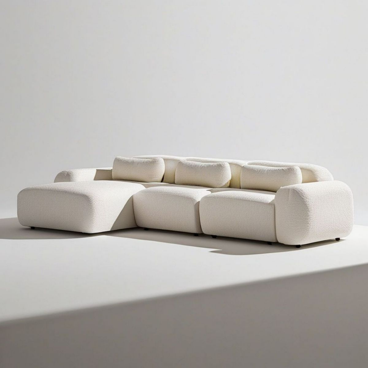 Modulares Ecksofa in L-Form, 3-Sitzer, 300 x 170 x 75 cm, Creme, Polyester-Bouclé