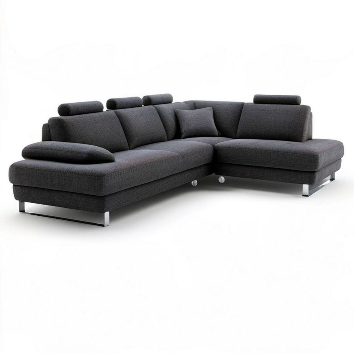 Ecksofa in L-Form Dunkelgrau/Silber mit Recamiere rechts, Polyesterbezug, 290 x 220 x 86 cm