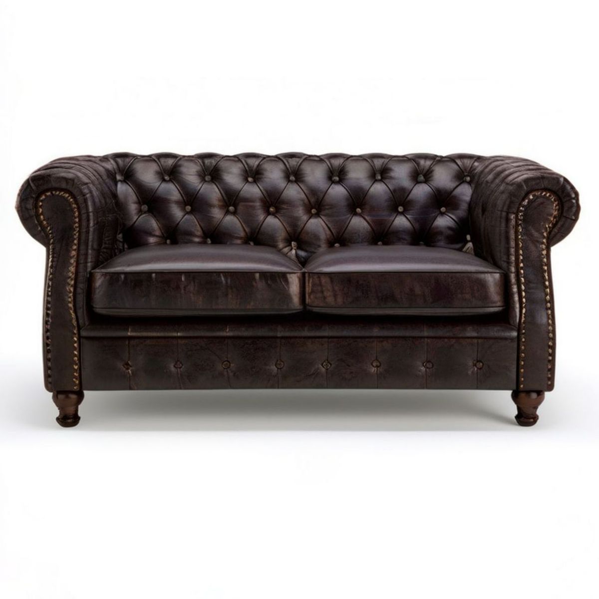 Chesterfield 2-Sitzer in Dunkelbraun, 165 x 90 x 75 cm
