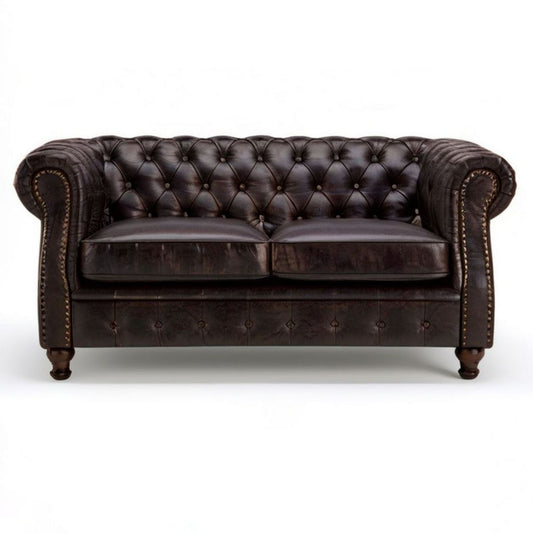 Chesterfield 2-Sitzer in Dunkelbraun, 165 x 90 x 75 cm