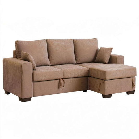 Ecksofa mit Schlaffunktion und Stauraum, rechte Recamiere, 220 x 145 cm, Taupe