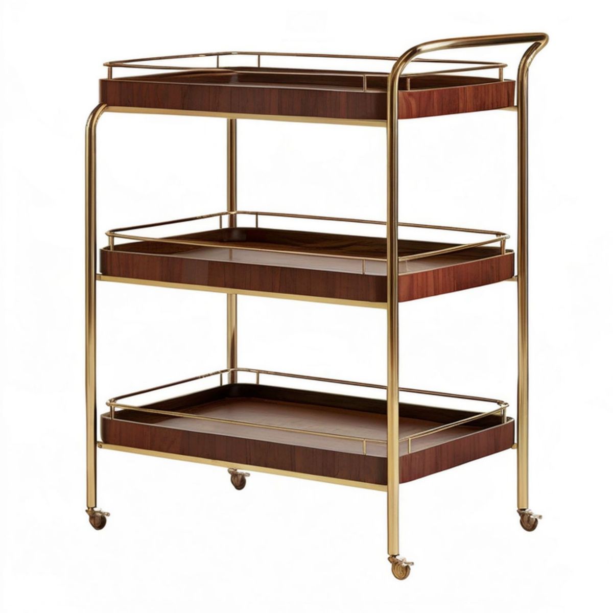 Servierwagen mit 3 Ablagen, 80 x 45 x 95 cm, Braun/Gold