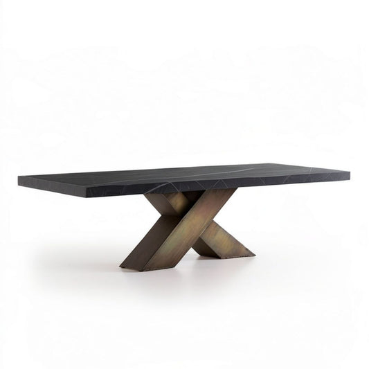 Esstisch 220 x 100 x 76 cm, Schwarz/Schwarzbraun, rechteckig mit X-Gestell
