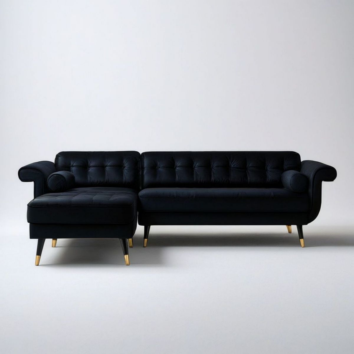 Ecksofa mit Longchair links, 260 x 155 x 85 cm, Schwarz/Gold