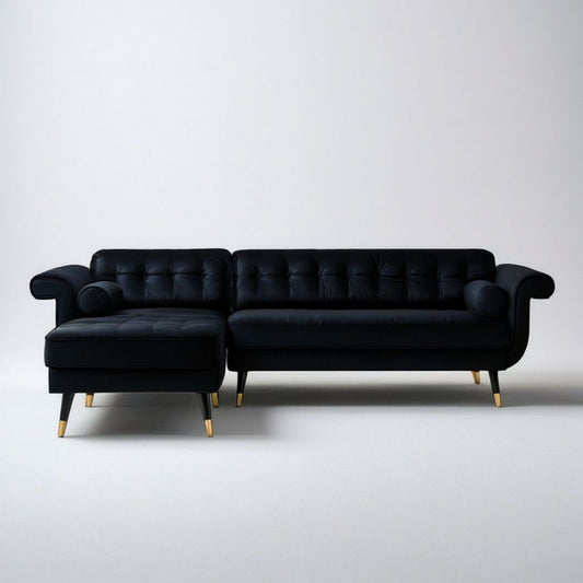 Ecksofa mit Longchair links, 260 x 155 x 85 cm, Schwarz/Gold