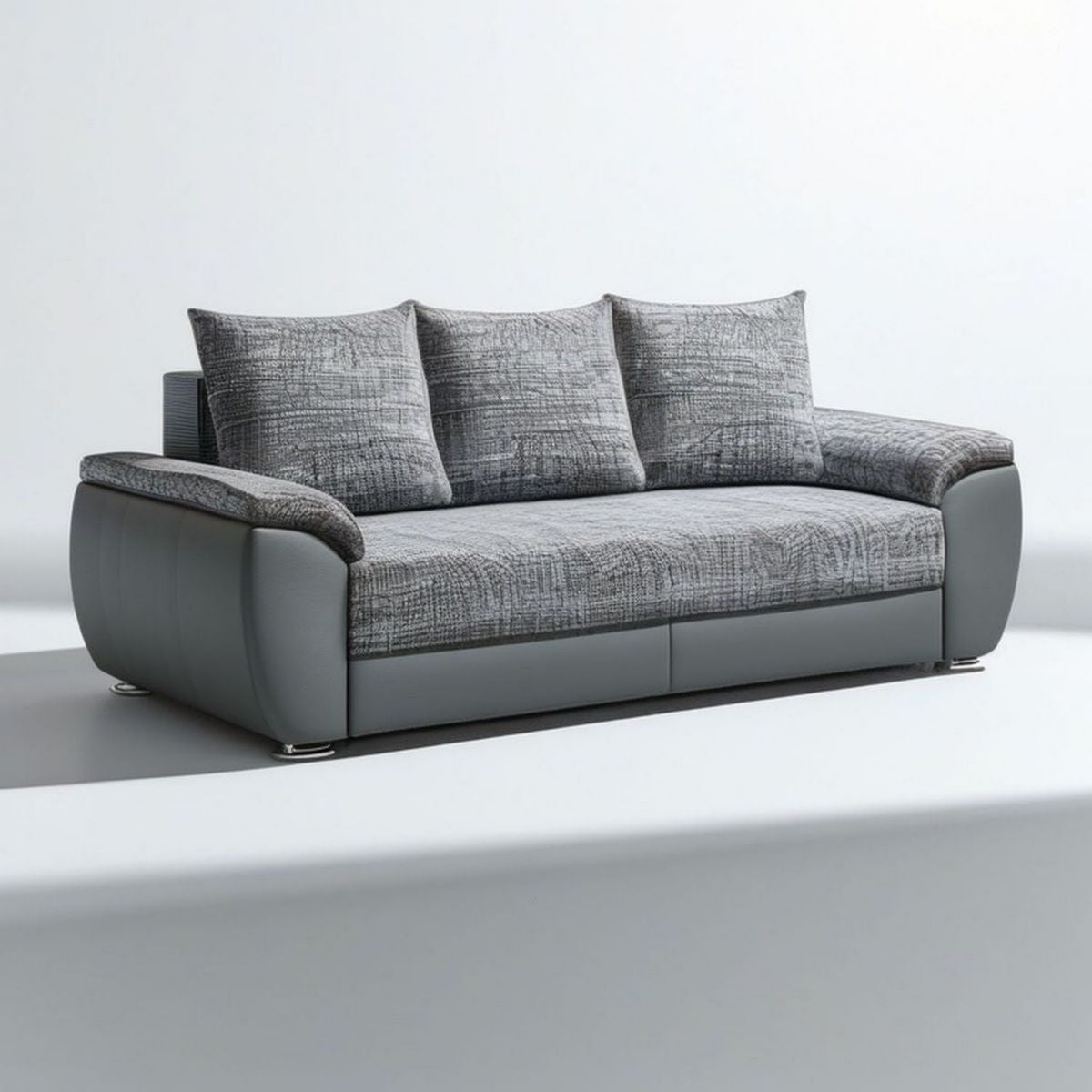 3-Sitzer-Sofa 210 x 90 x 85 cm Grau mit Polyesterbezug und PU-Kunstleder