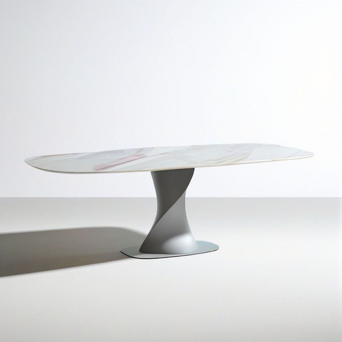 Ovaler Esstisch 200 x 100 x 75 cm Weiss/Grau mit Keramikplatte und Stahlgestell