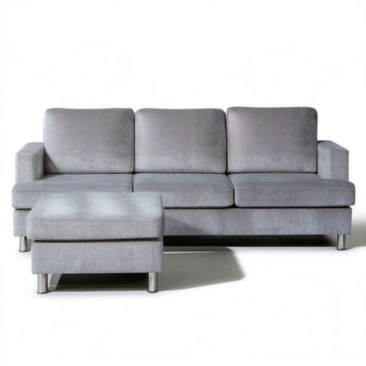 3-Sitzer-Ecksofa in L-Form mit linksseitiger Ottomane, Grau, 250 x 160 x 85 cm