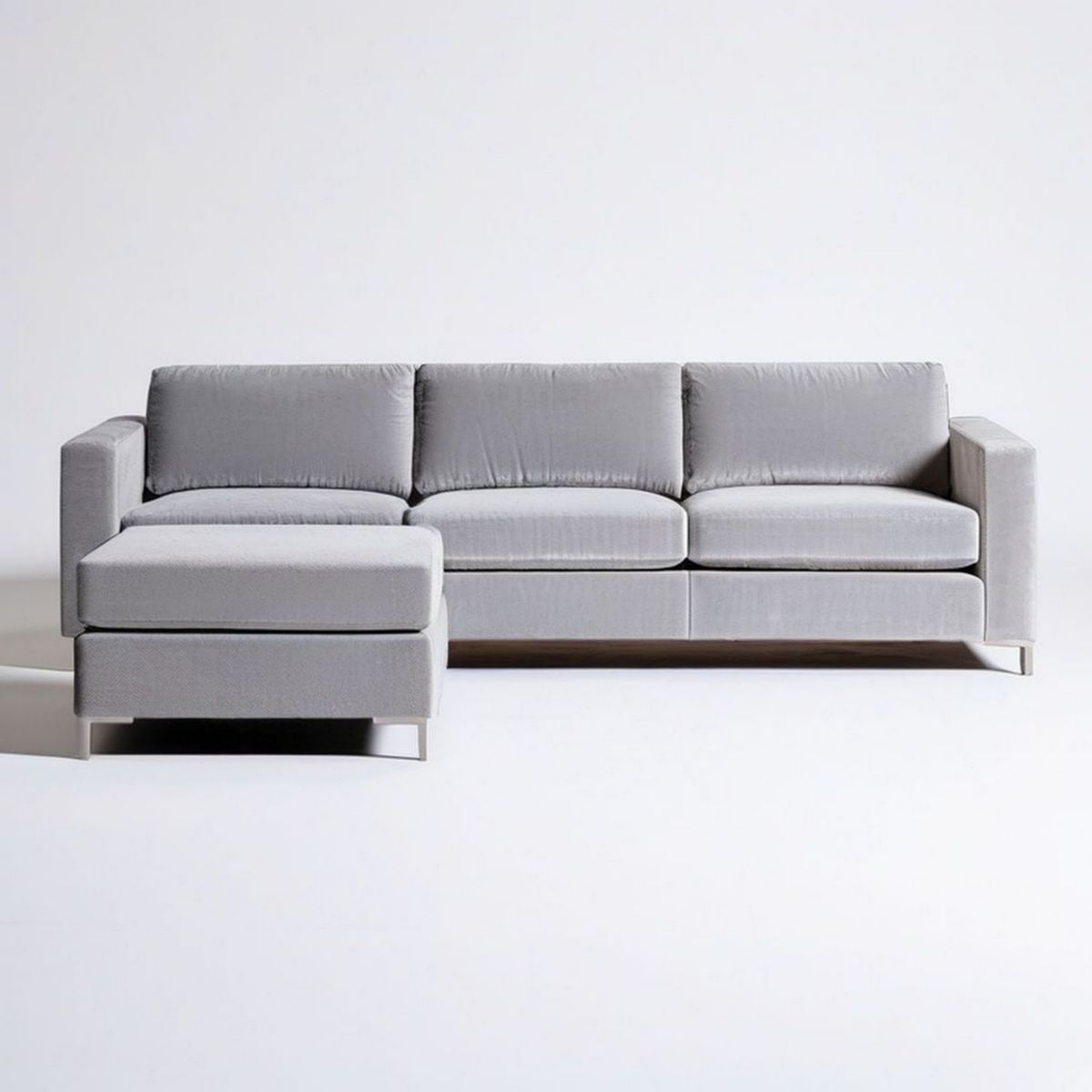 3-Sitzer-Sofa mit Hocker, Hellgrau, 230 × 90 × 85 cm
