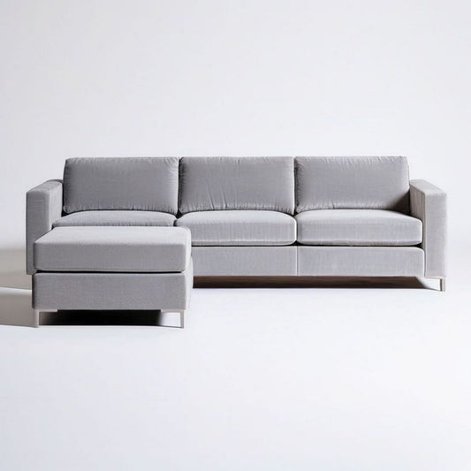 3-Sitzer-Sofa mit Hocker, Hellgrau, 230 × 90 × 85 cm