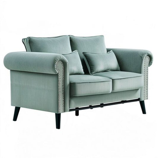 2-Sitzer-Sofa aus Samt in Mintgrün mit Nietenbesatz, 170 x 90 x 90 cm