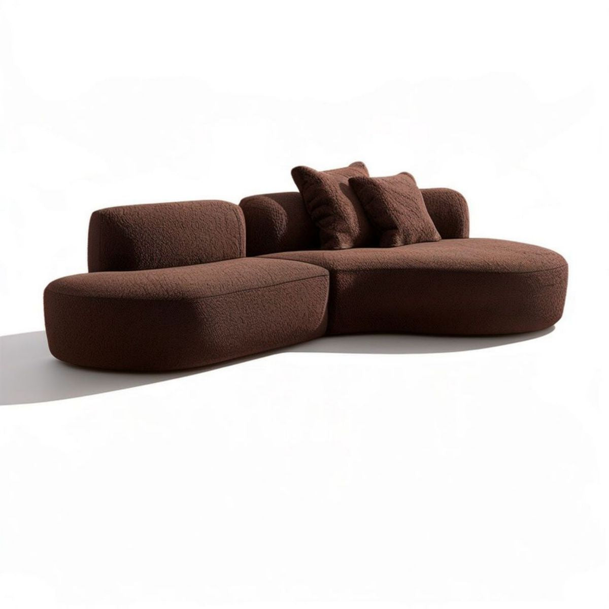 3-Sitzer Sofa, geschwungen, Braun, 310 x 120 x 70 cm, Bouclé-Polyesterbezug