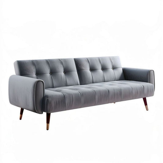 3-Sitzer-Sofa 210 x 85 x 86 cm Grau aus Polyester-Samt mit Knopfheftung