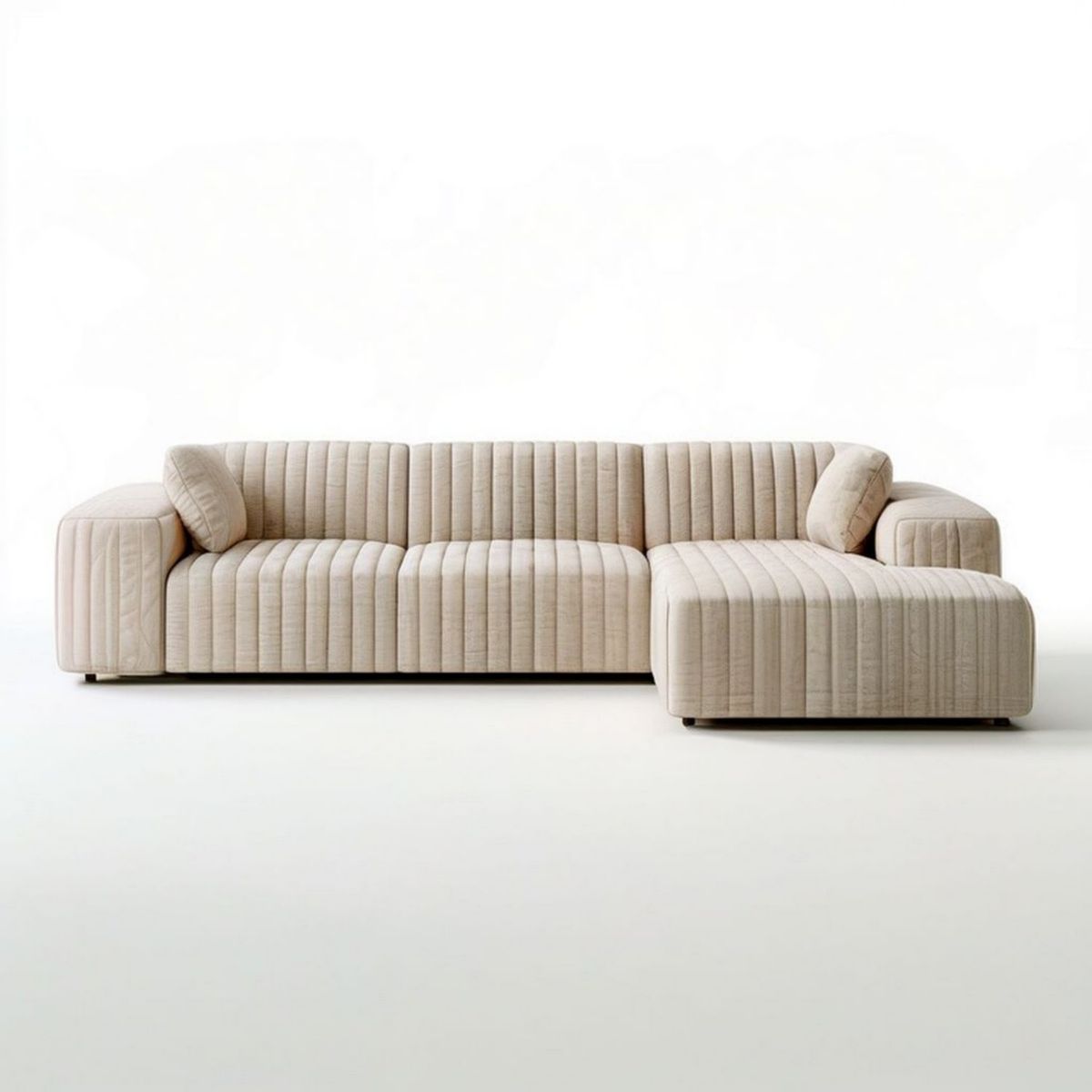 Modernes Ecksofa mit rechtsseitiger Recamiere, 280 × 165 × 76 cm, Beige, Polyester