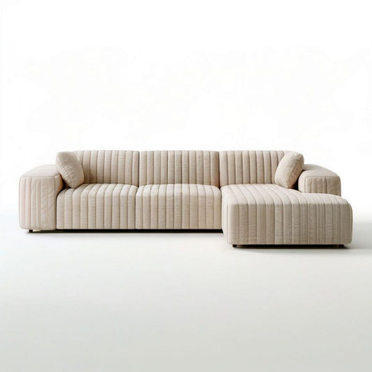 Modernes Ecksofa mit rechtsseitiger Recamiere, 280 × 165 × 76 cm, Beige, Polyester