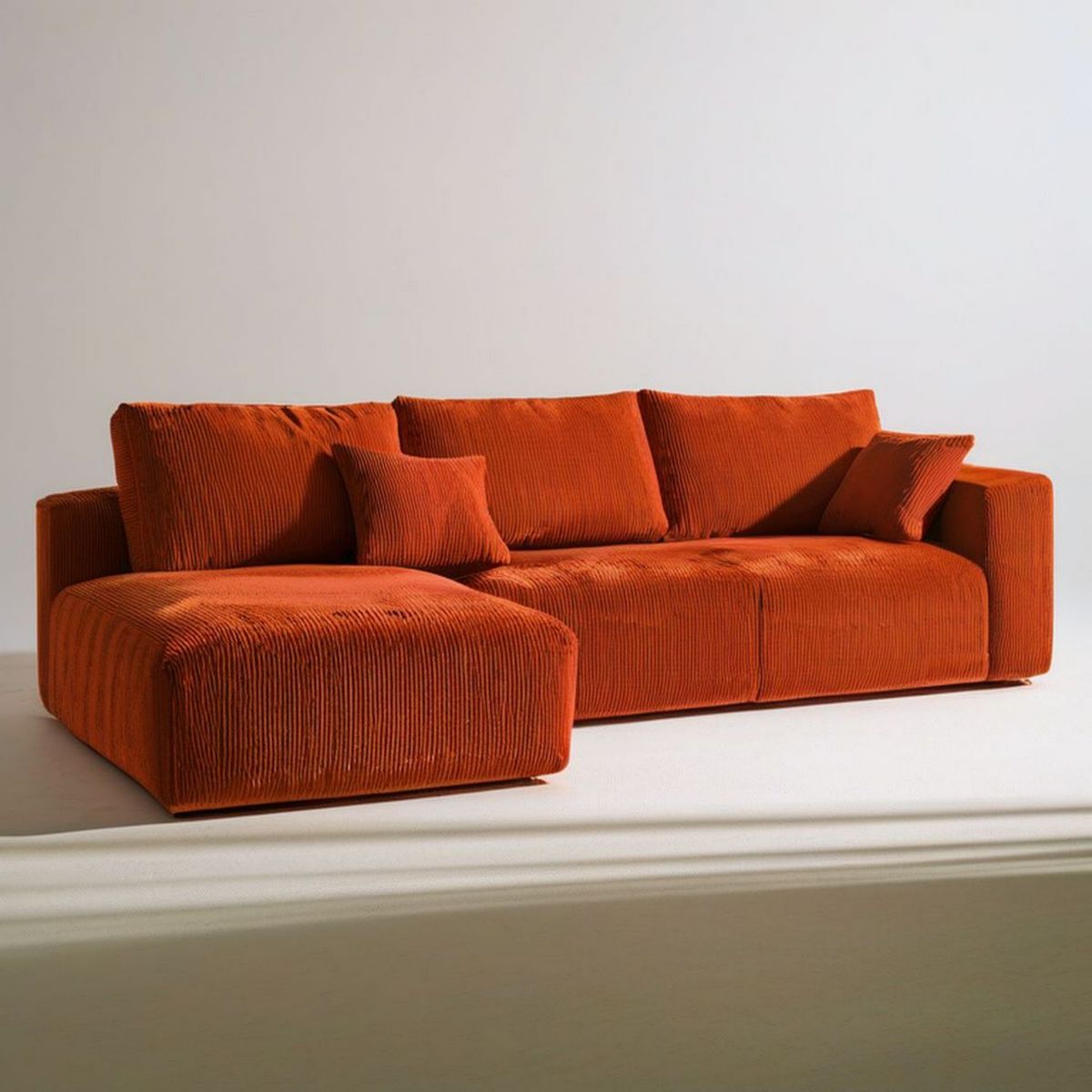 3-Sitzer-Ecksofa mit linker Recamiere, 290 x 165 x 78 cm, Rostorange, Polyester-Cord