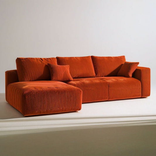 3-Sitzer-Ecksofa mit linker Recamiere, 290 x 165 x 78 cm, Rostorange, Polyester-Cord