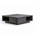Quadratischer Couchtisch mit 2 offenen Fächern, 100 x 100 x 30 cm, Dunkelbraun, MDF mit Eichenfurnier