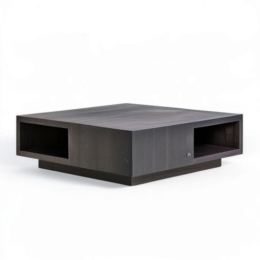 Quadratischer Couchtisch mit 2 offenen Fächern, 100 x 100 x 30 cm, Dunkelbraun, MDF mit Eichenfurnier
