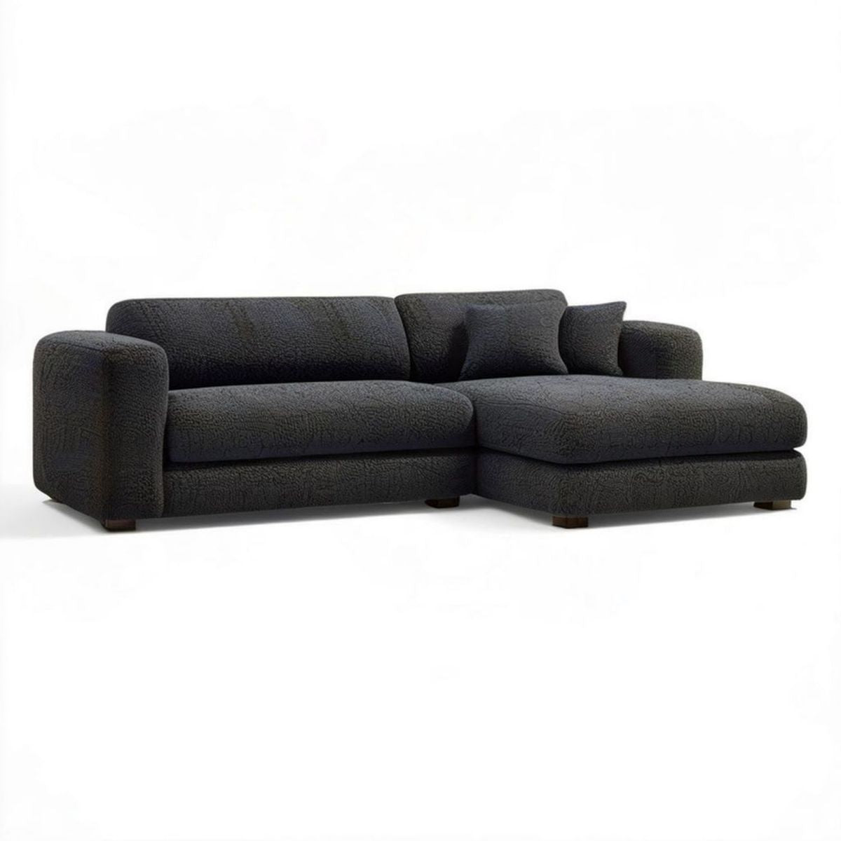 Ecksofa mit rechter Recamiere in Dunkelgrau, Bouclé-Polyester, 280 x 160 x 85 cm